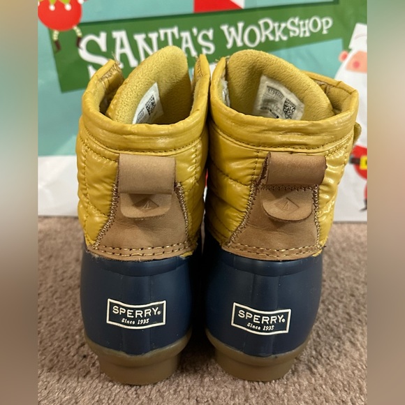 Sperry Saltwater Jetty Waterproof Duck Boots Rain Boots Yellow Navy Velcro Sz 6 - Picture 9 of 16
